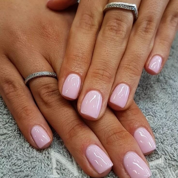 22. Glossy Baby Pink Square - simple short square nail ideas
