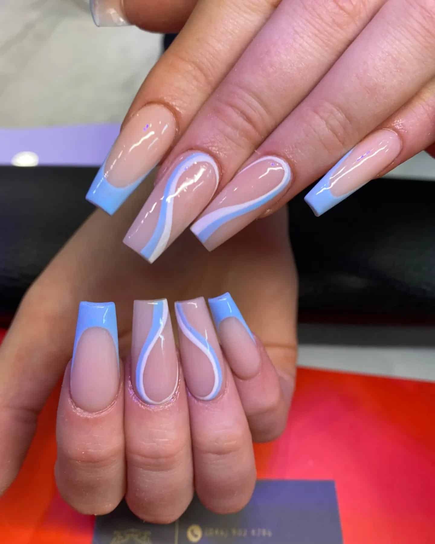 2. Blue Wave Square Nails - simple square nail ideas