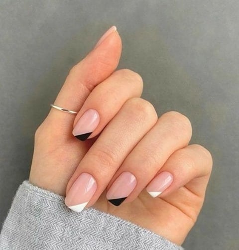 6. Dual-Tone French Square Nails - simple square nail ideas