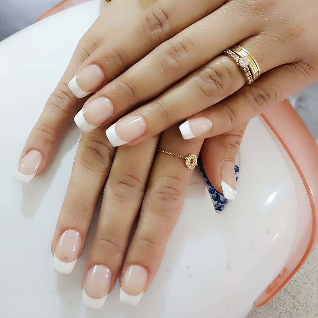 7. Crisp White Tip Square Nails - simple square nail ideas