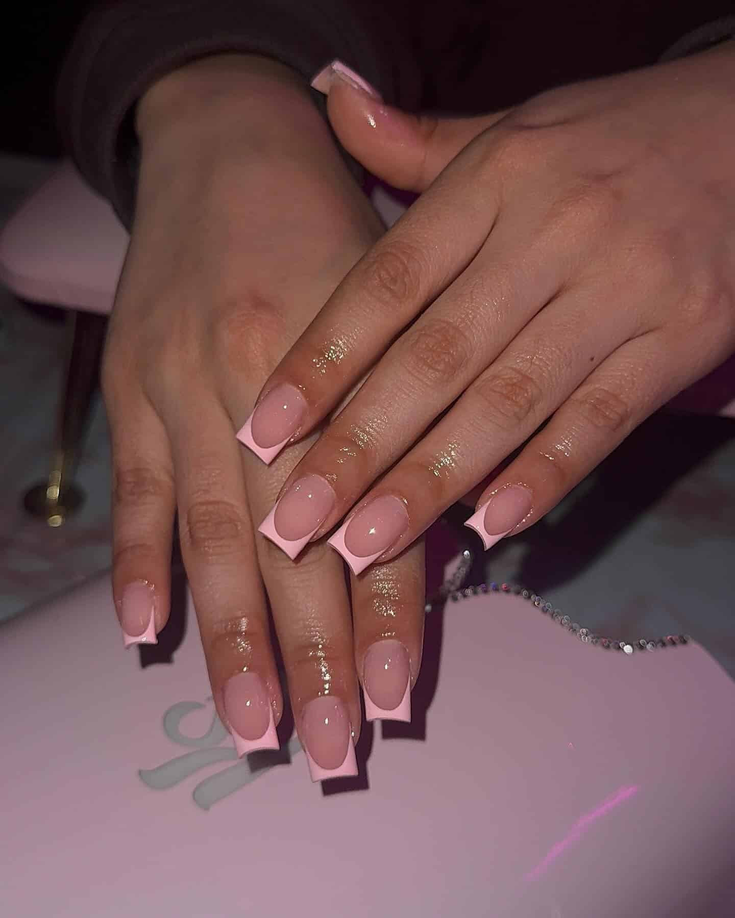 10. Blush Pink French Square Nails - simple square nail ideas