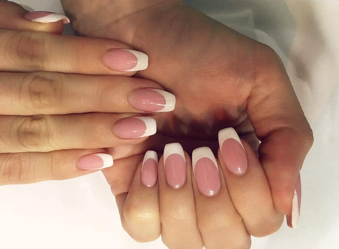 11. Half-Moon French Square Nails - simple square nail ideas