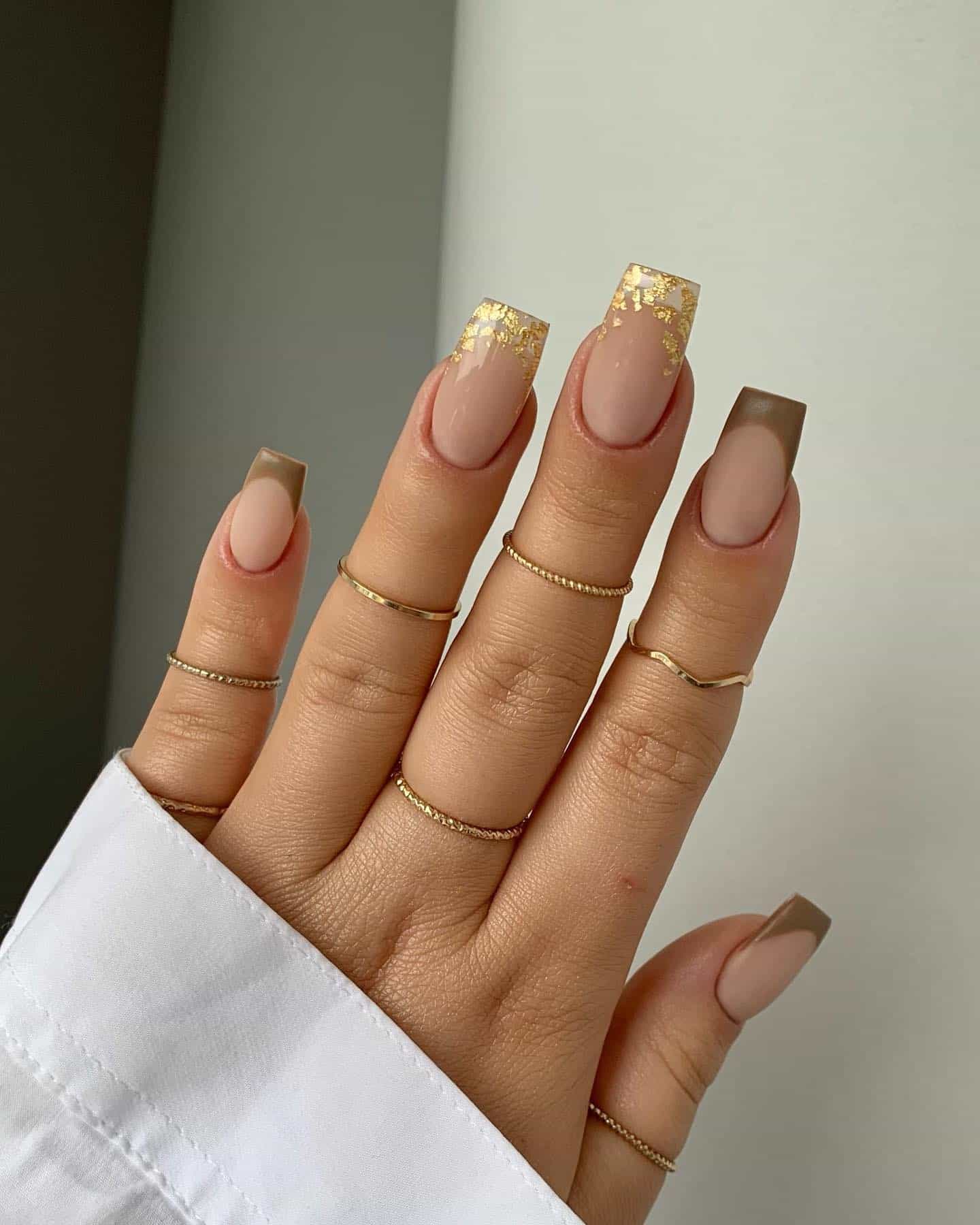 12. Gold Foil Accent Square Nails - simple square nail ideas
