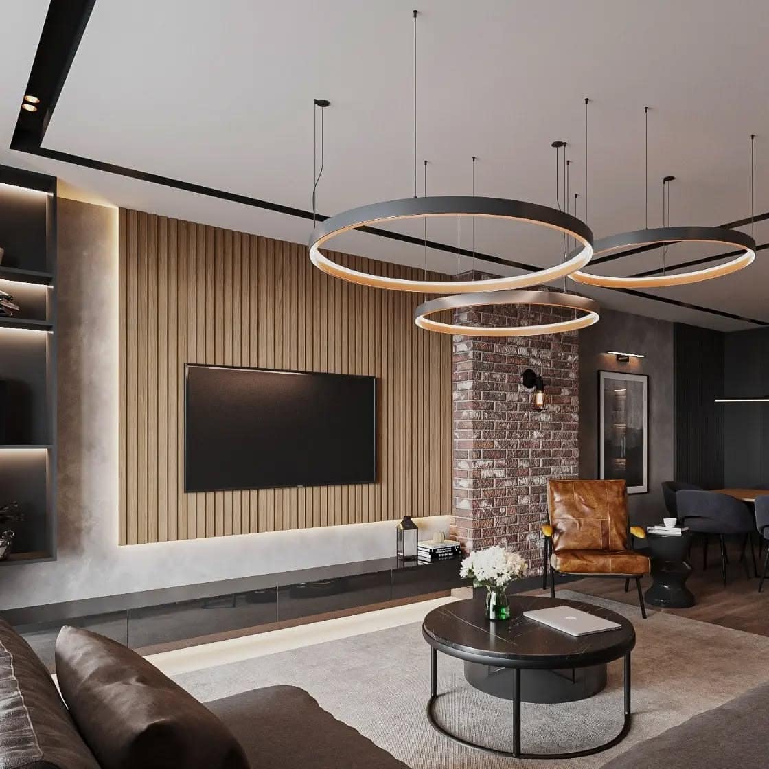 3. Urban Loft with Statement Lighting - masculine living room ideas