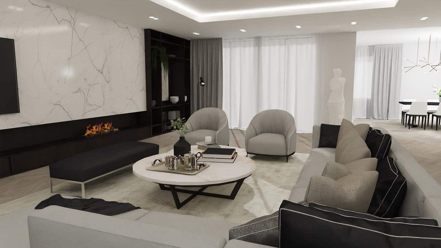 5. Contemporary Minimalism in Monochrome - masculine living room ideas