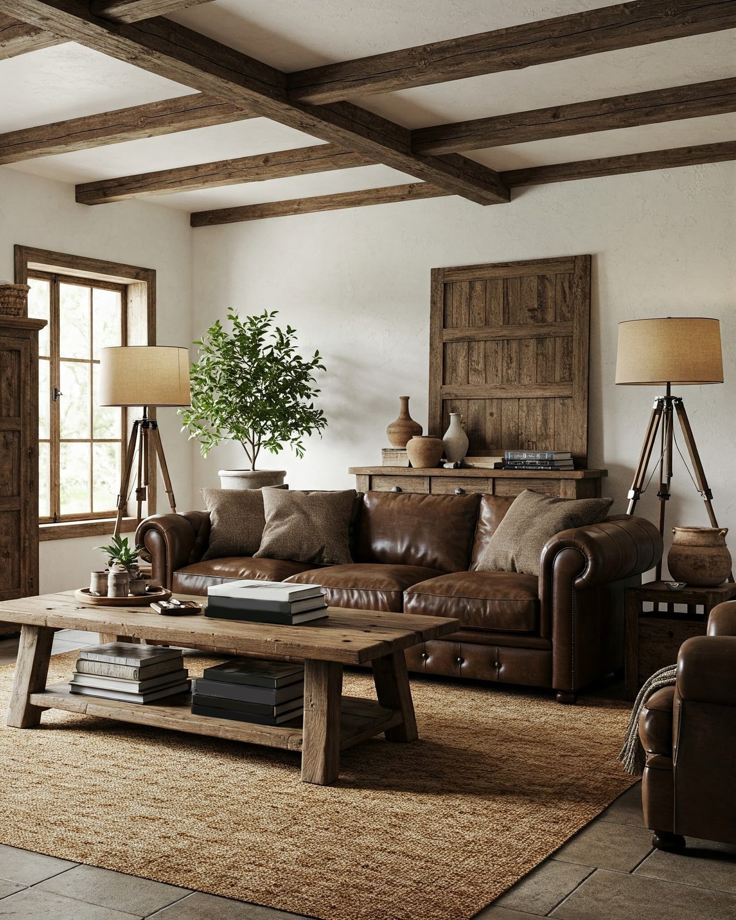 16. Rustic Strength in Leather and Timber - masculine living room ideas
