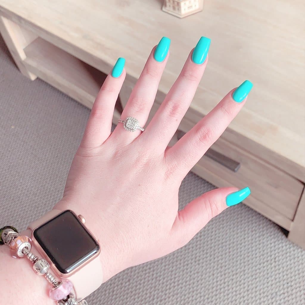 1. Classic Tiffany Blue Coffin Nails - tiffany blue nail ideas