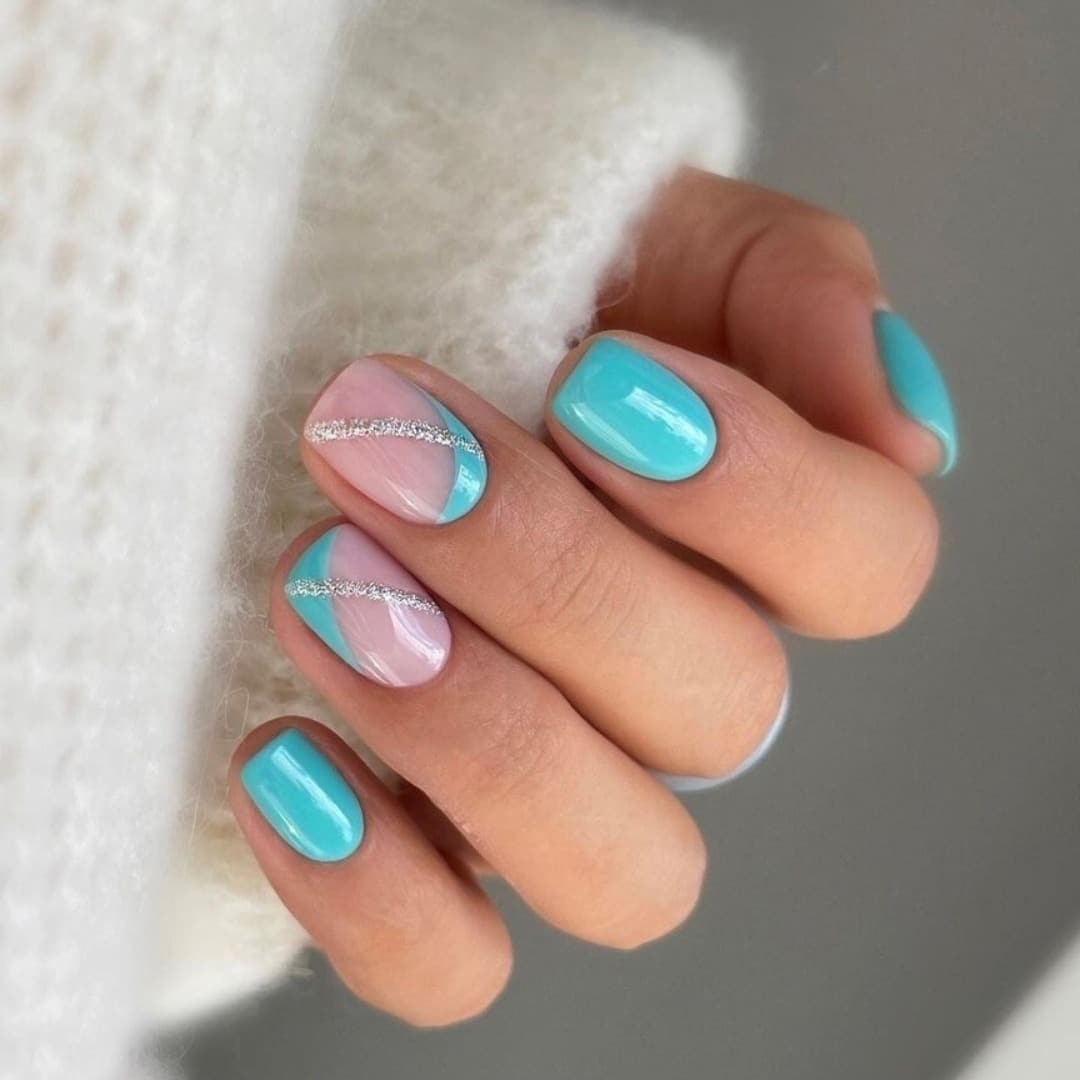 4. Modern Tiffany Blue with Silver Detail - tiffany blue nail ideas