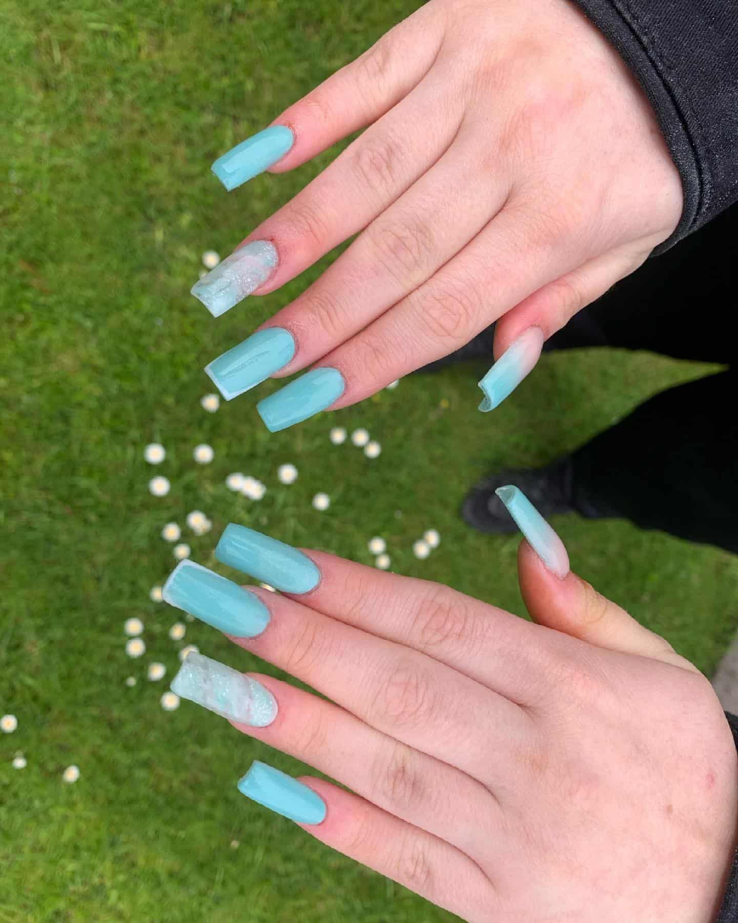 8. Matte-Tipped Tiffany Blue Square Nails - tiffany blue nail ideas