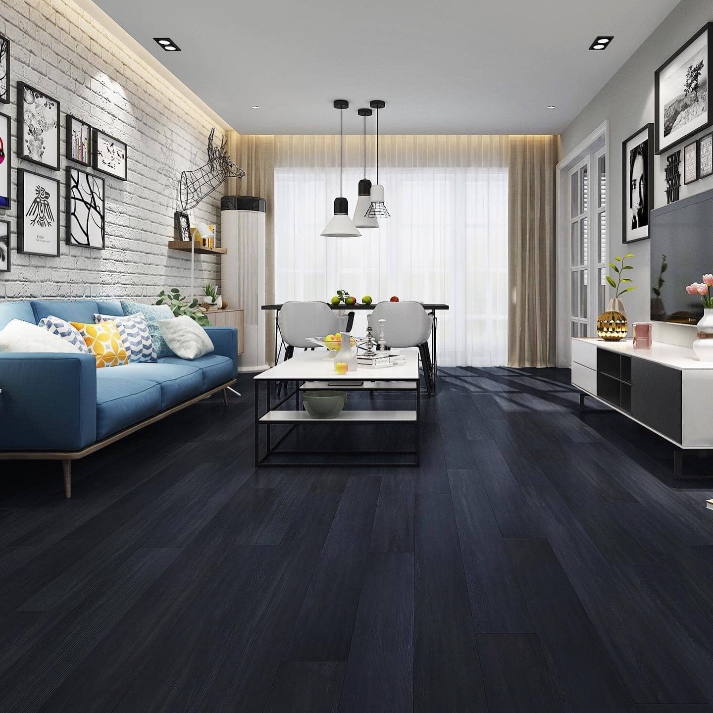 5. Bright Modern Blue Statement - black and blue living room ideas