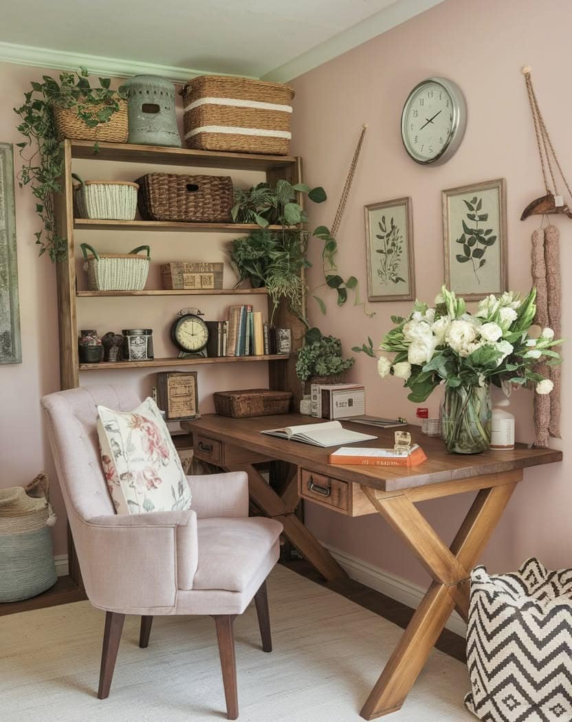 4. Rustic Cottage Charm in Soft Pastels - rustic office ideas