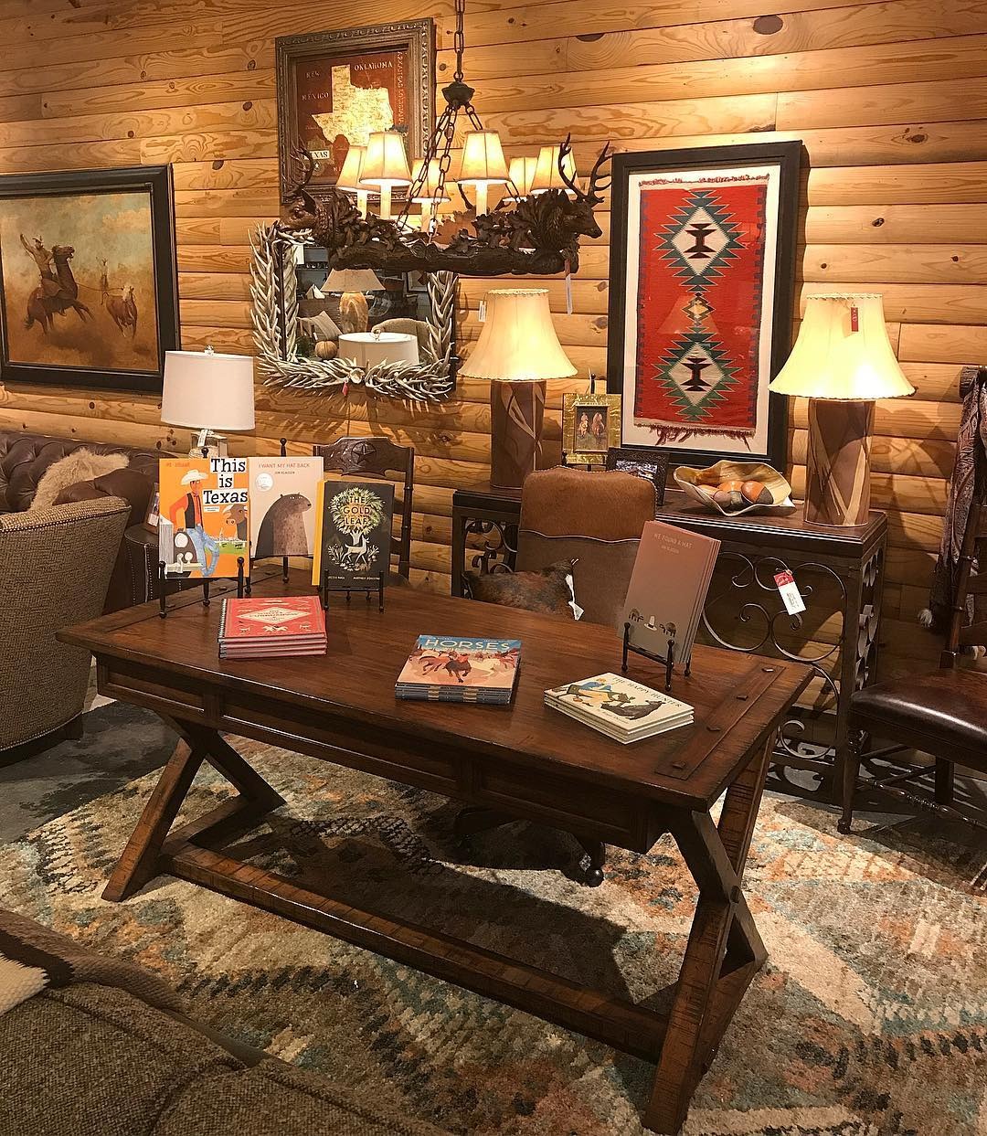 9. Cabin-Inspired Rustic with Warm Lighting - rustic office ideas