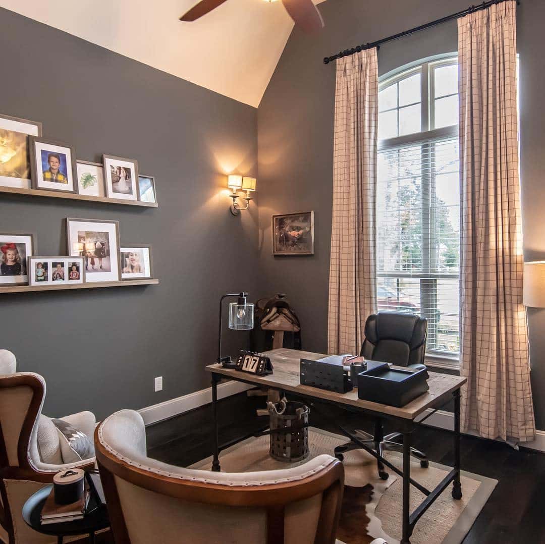 10. Rustic Elegance in Charcoal and Wood - rustic office ideas