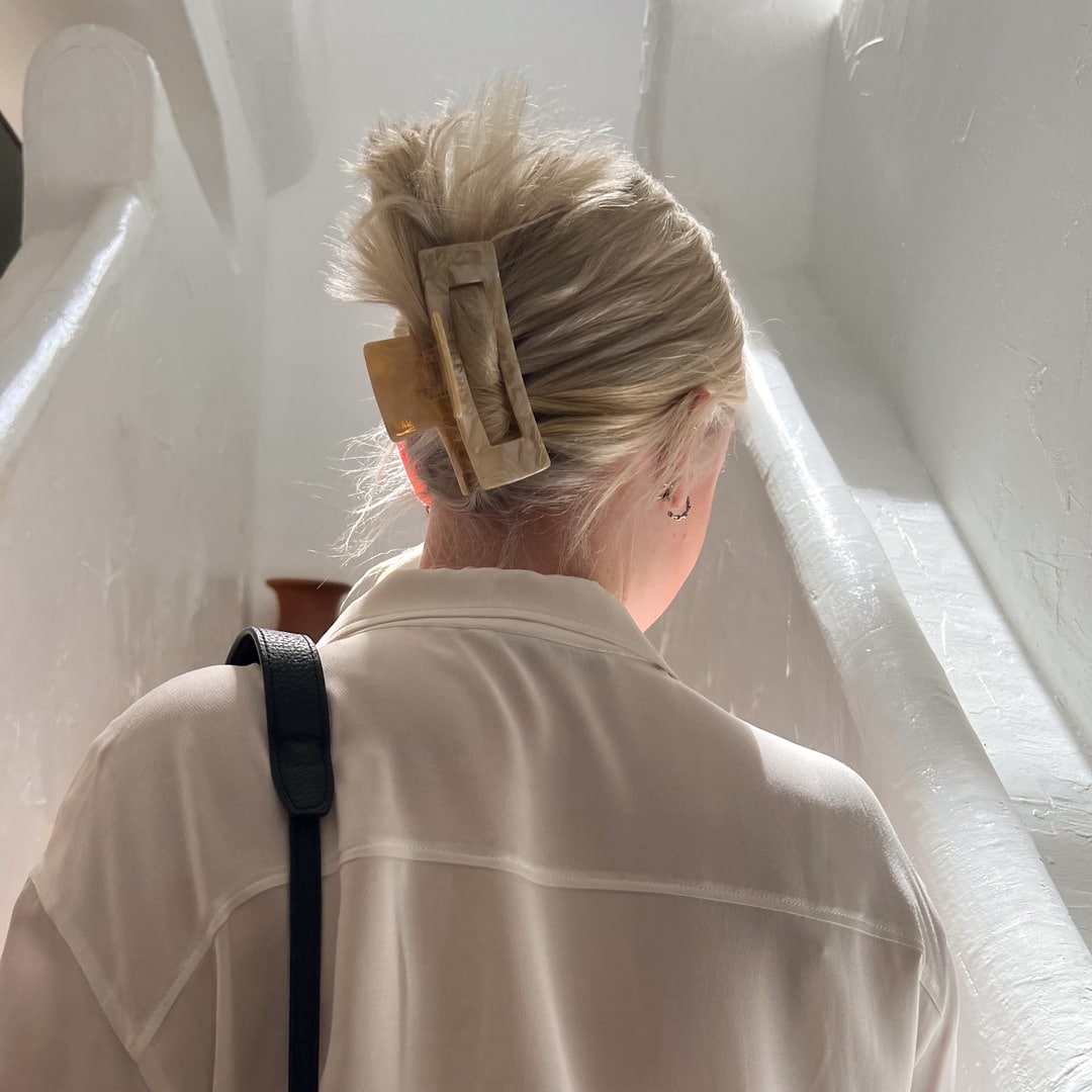 12. Blonde French Twist with Oversized Beige Clip - Claw Clip Hairstyles