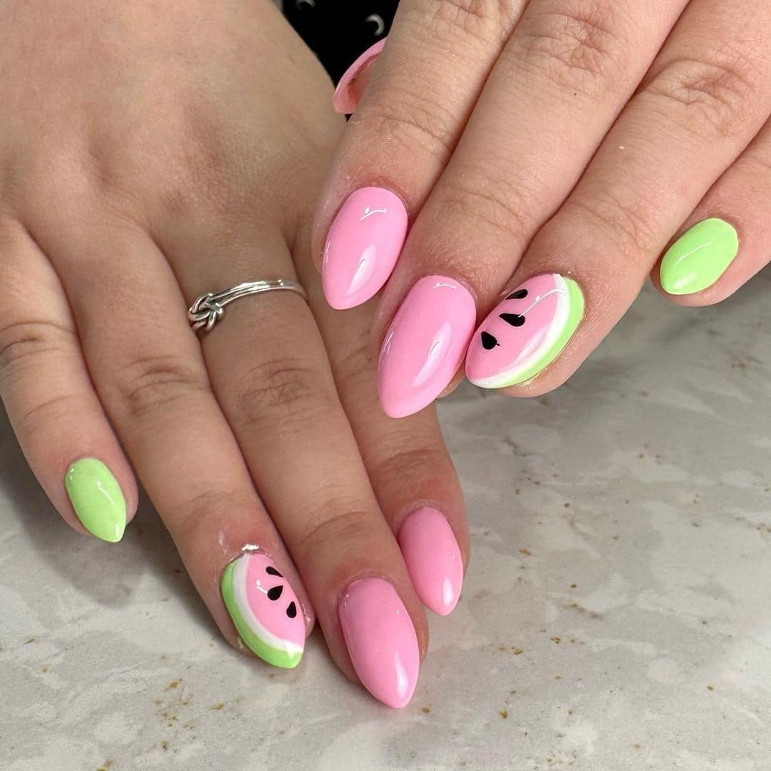 5. Pastel Watermelon Delight - watermelon nail ideas