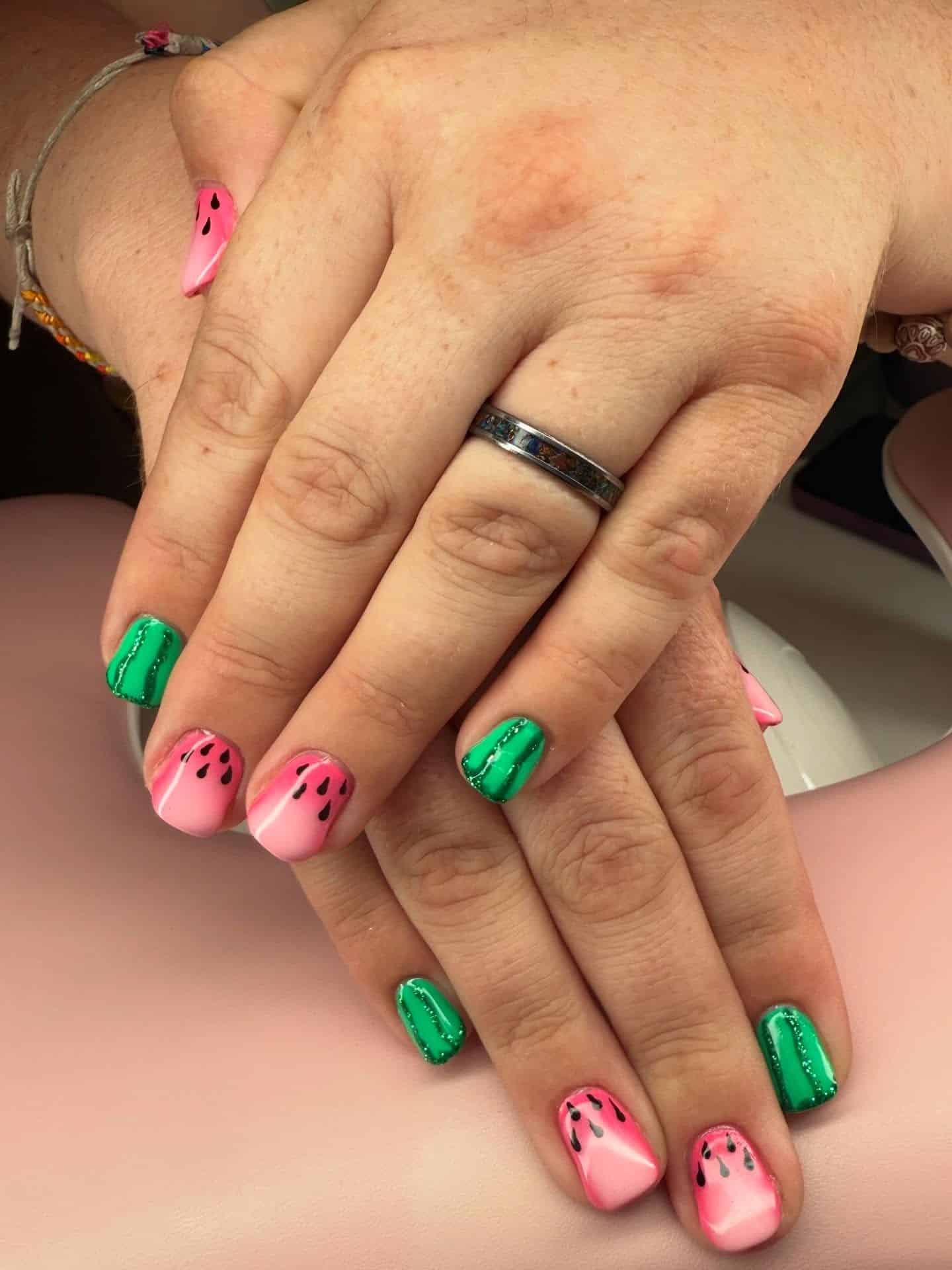 9. Playful Pink and Green Combo - watermelon nail ideas