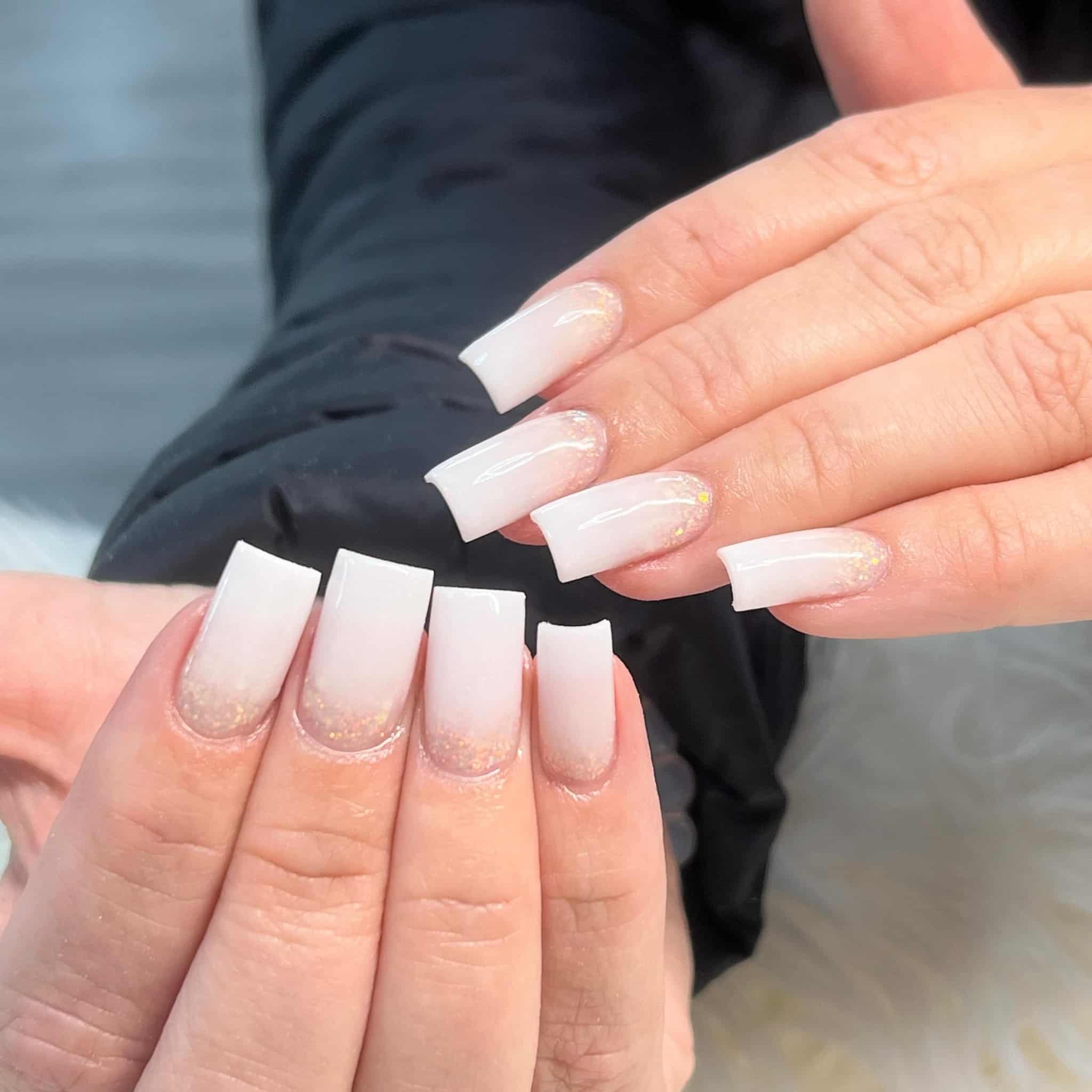 1. Square White Ombre with Subtle Sparkle - white ombre nail ideas