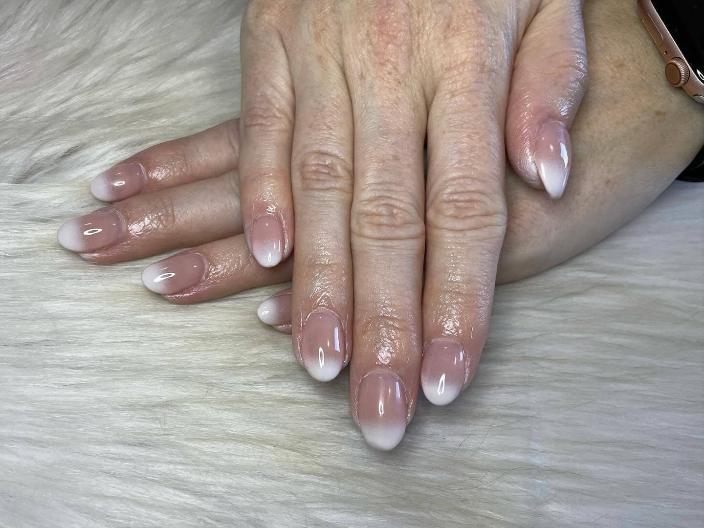 9. Glossy Natural White Fade - white ombre nail ideas