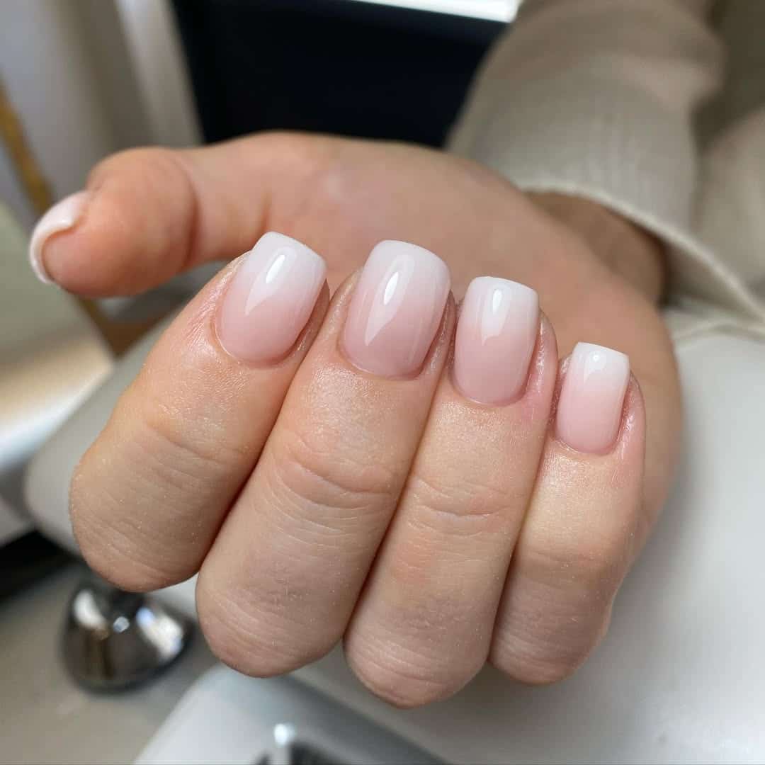 11. Short Square Natural Fade - white ombre nail ideas