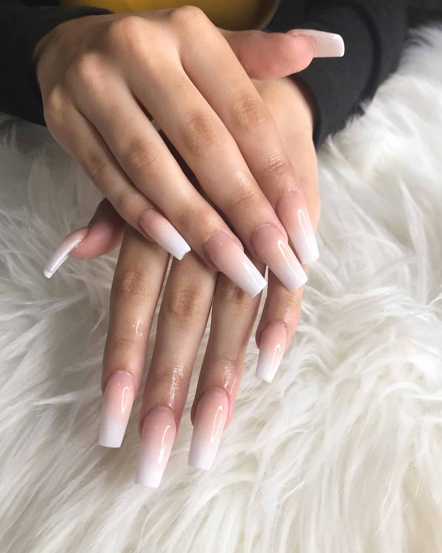 15. Long Coffin White Ombre - white ombre nail ideas