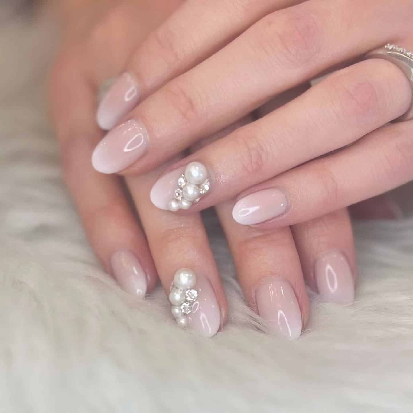 17. Pearl-Embellished Ombre - white ombre nail ideas