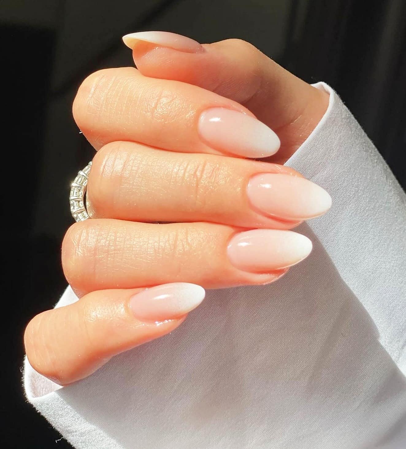 20. Sunlit Soft White Ombre - white ombre nail ideas