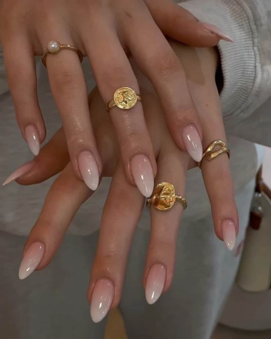 21. Almond White Ombre with Gloss Finish - white ombre nail ideas