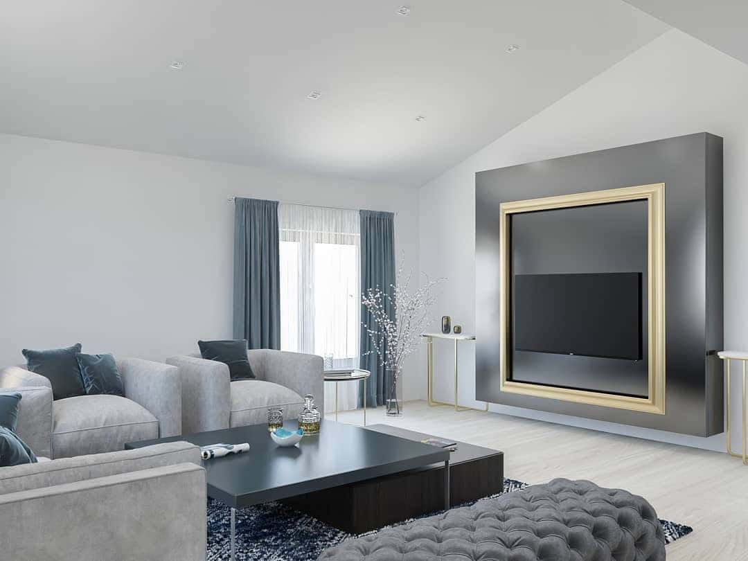 6. Chic Framed TV Feature - living room tv ideas