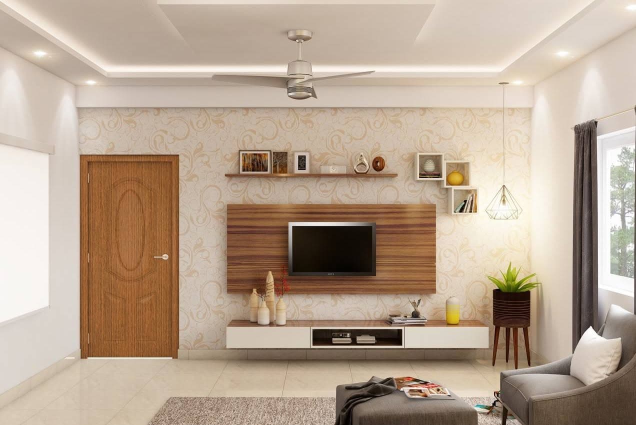 10. Patterned Warmth with Subtle Accents - living room tv ideas
