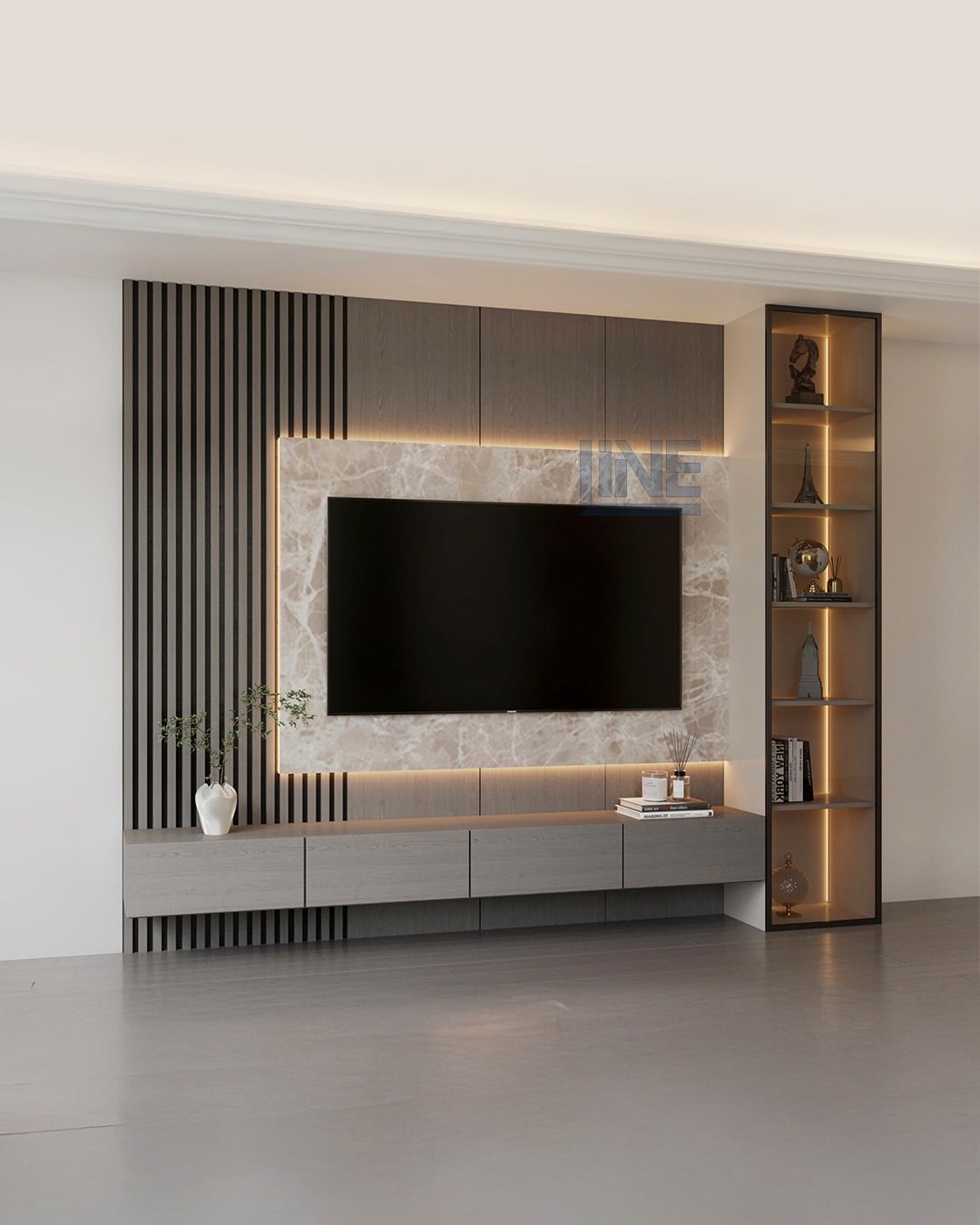 18. Glossy Minimalism with Display Niches - living room tv ideas