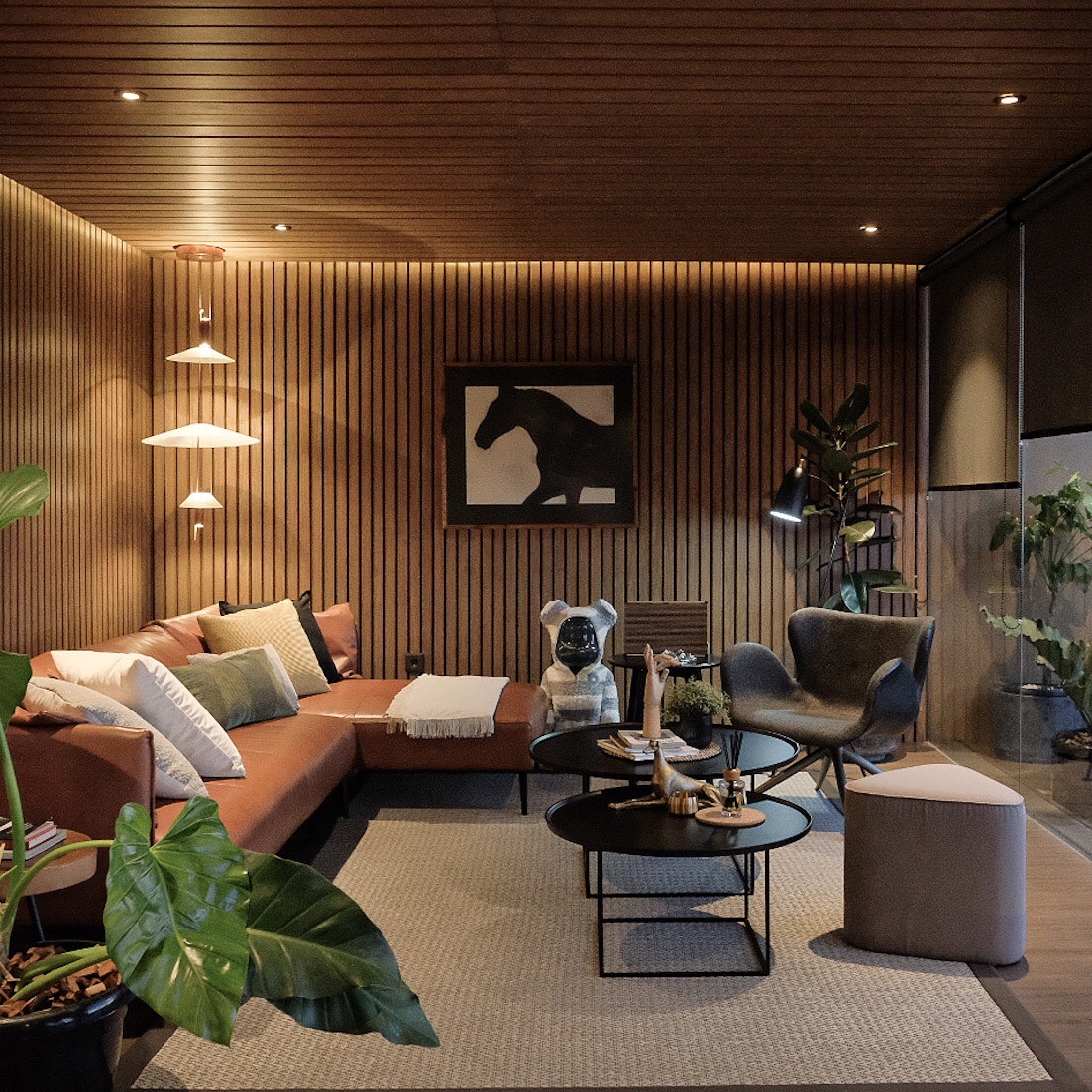 1. Warm Walnut Retreat with Earthy Neutrals - lounge office room ideas