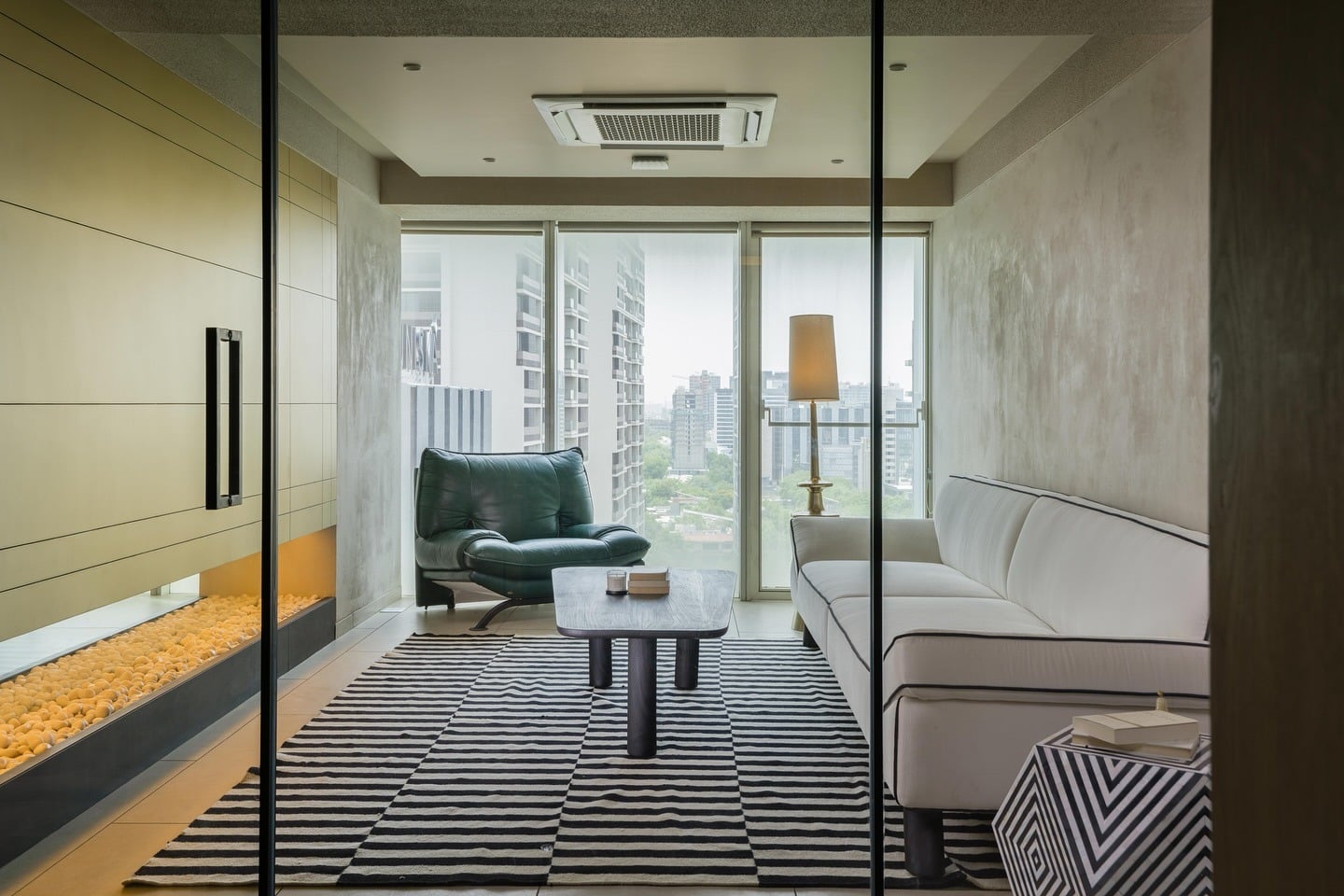 2. Striped Minimalism in Black & White - lounge office room ideas