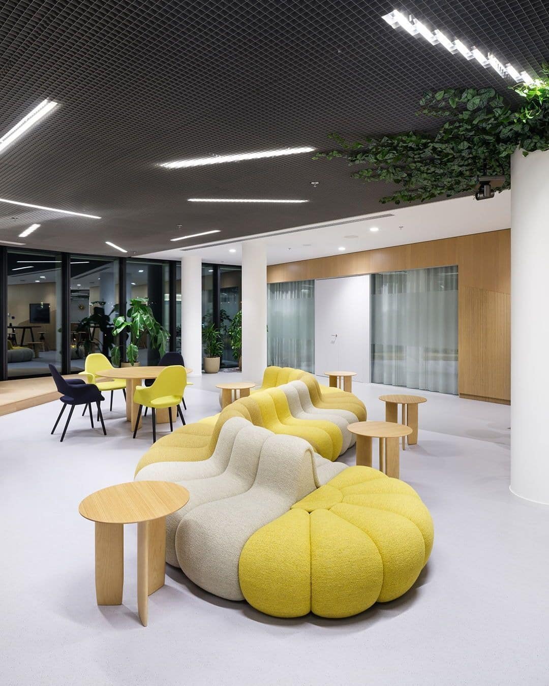 8. Playful Modular Seating in Yellow & Cream - lounge office room ideas
