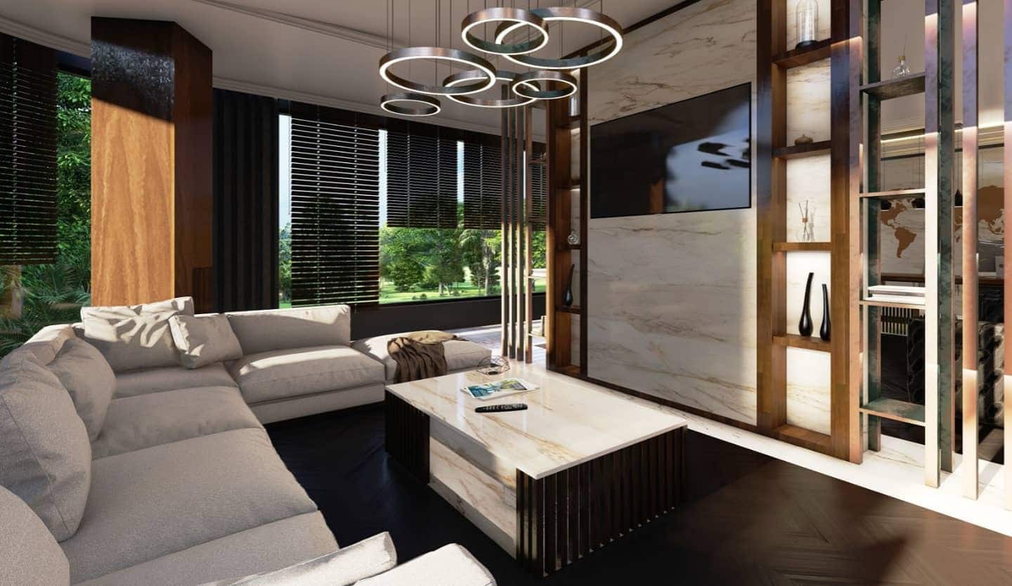 11. Modern Luxe with Marble and Walnut - lounge office room ideas