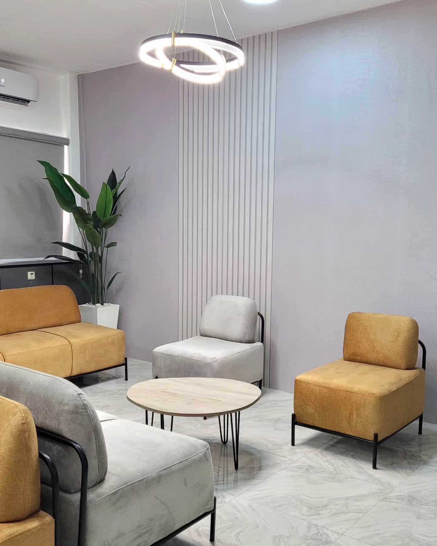 12. Minimalist Contrast in Ochre and Gray - lounge office room ideas