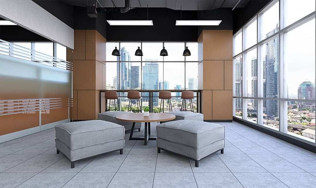 14. Urban Edge with Skyline Views - lounge office room ideas