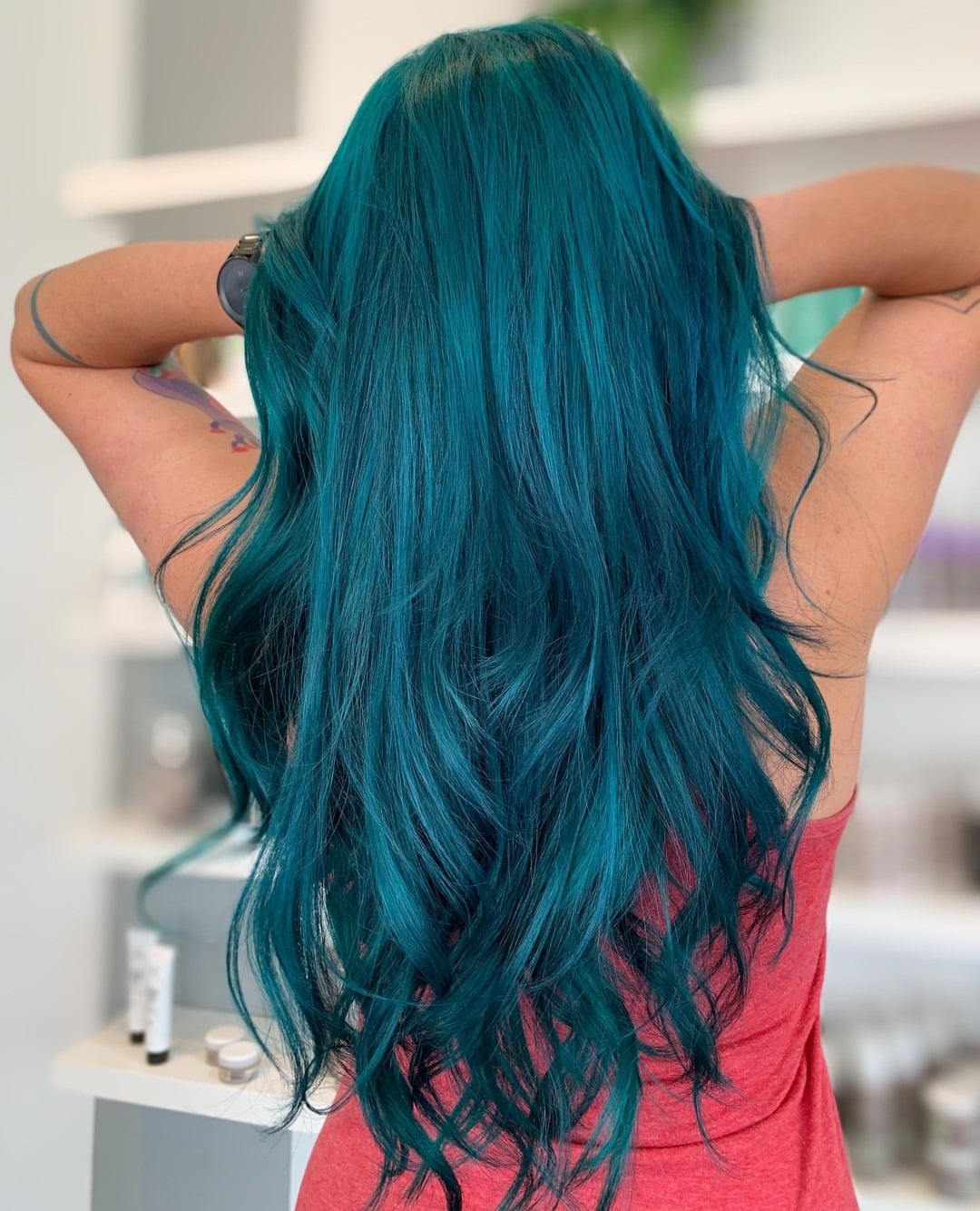 5. Layered Teal Length - Teal Hair Color