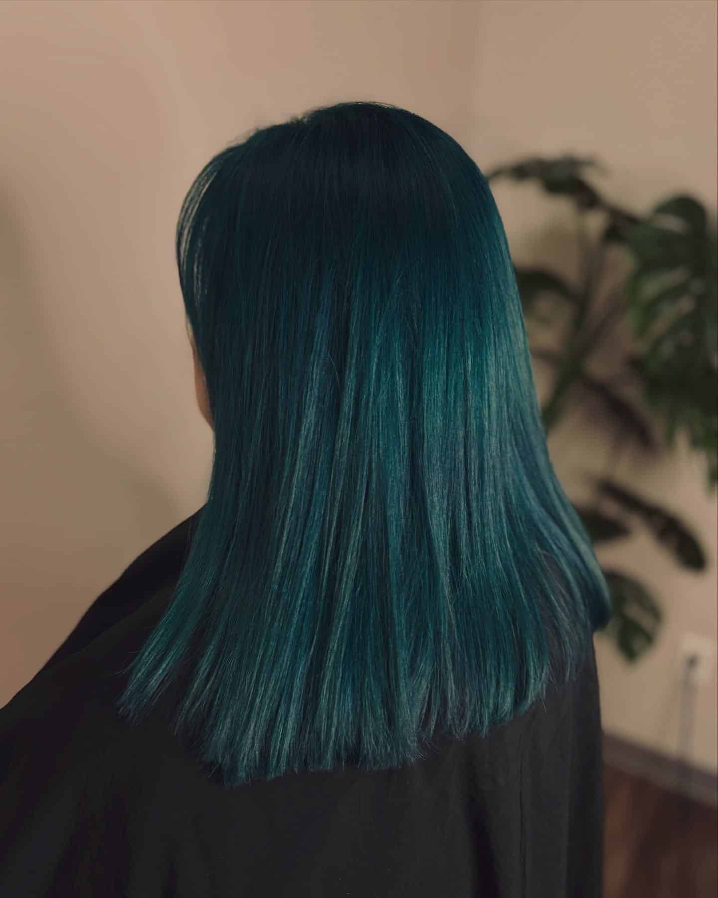 11. Sleek Teal Lob - Teal Hair Color