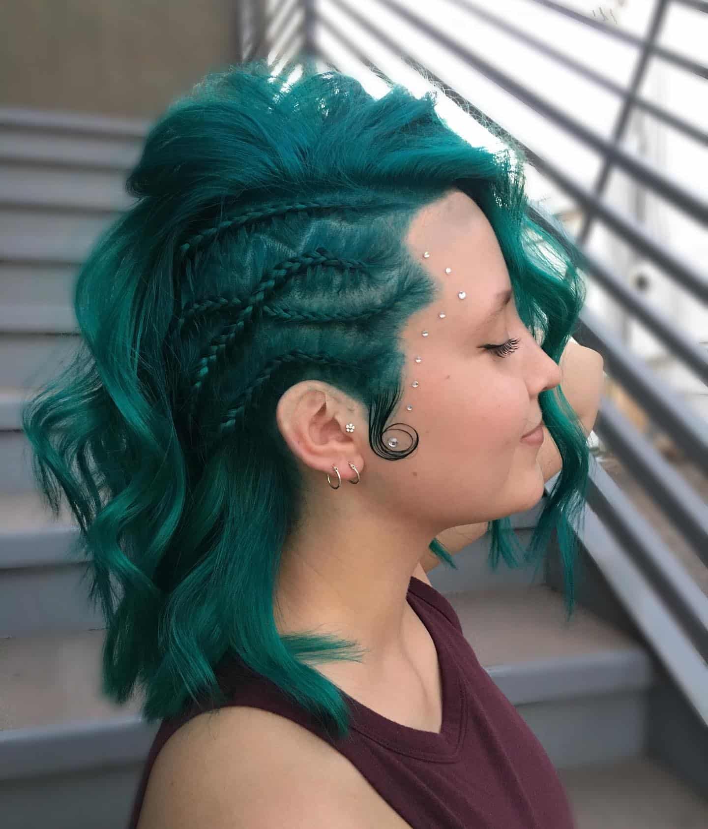 13. Braided Teal Undercut Style - Teal Hair Color