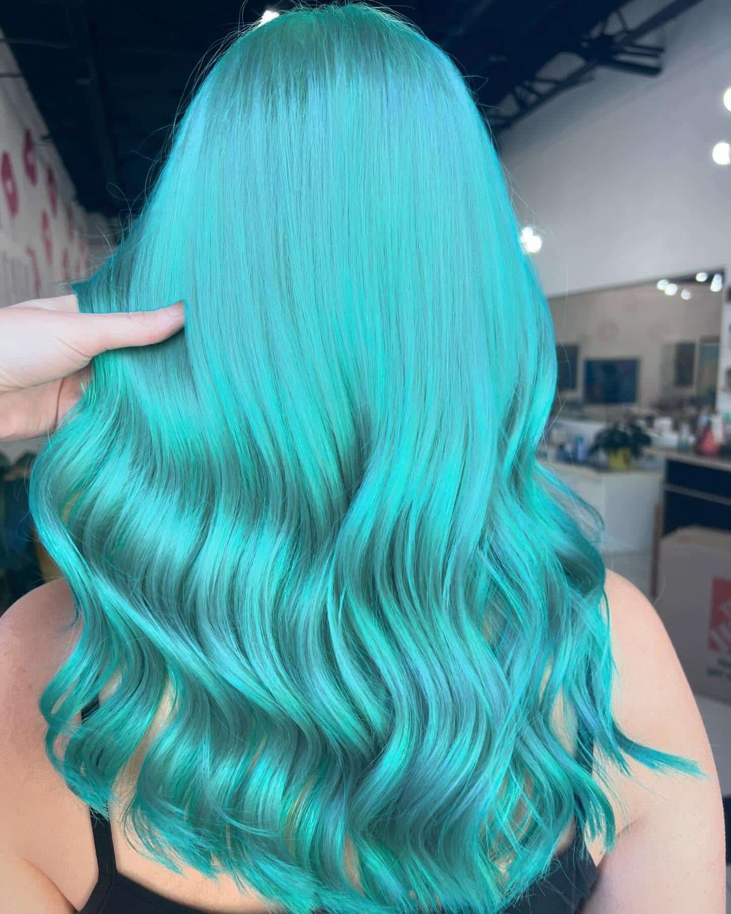 16. Bright Aqua Glam Waves - Teal Hair Color