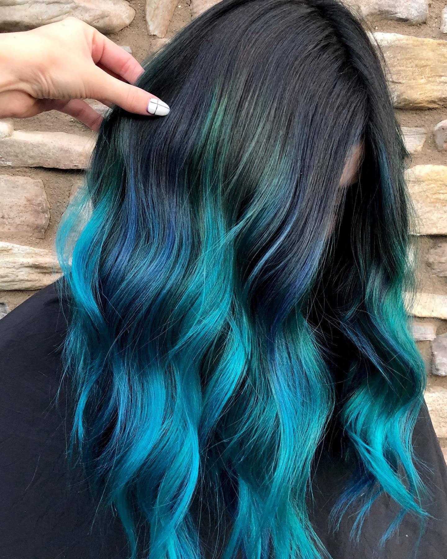 17. Teal Ombre with Dark Base - Teal Hair Color