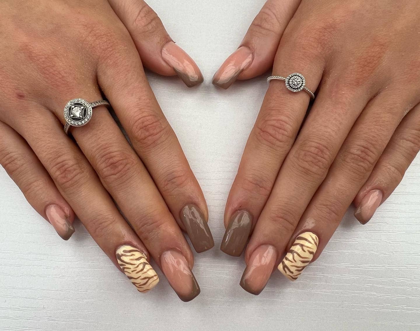 13. Neutral Zebra Accent on Square Nails - zebra nail ideas