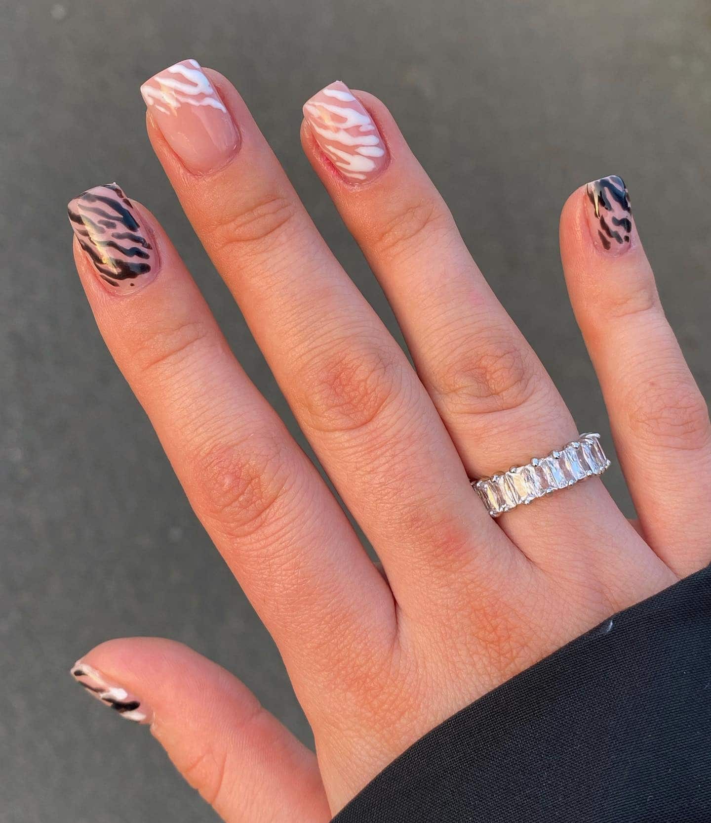 14. Ombre Zebra and Animal Mix - zebra nail ideas