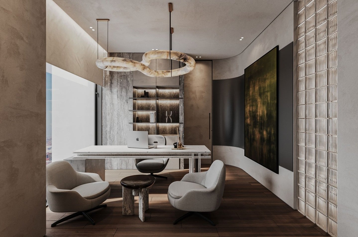 1. Modern Elegance with Stone and Glass - office design ideas