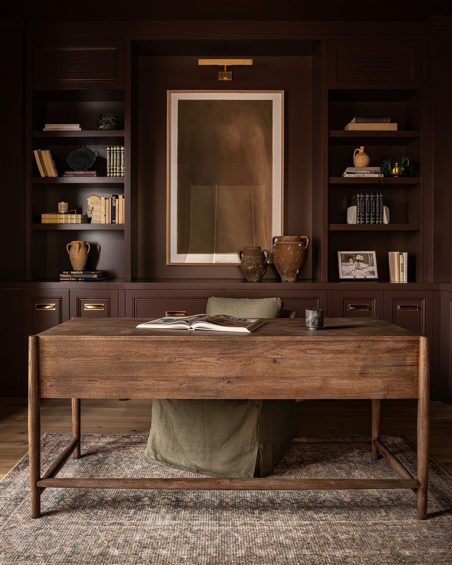 2. Rich Earth Tones with Classic Warmth - office design ideas