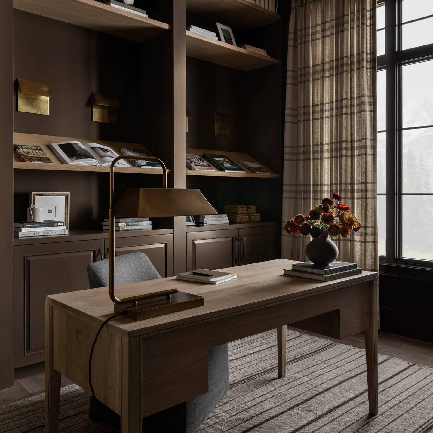 4. Subtle Drama with Warm Browns - office design ideas