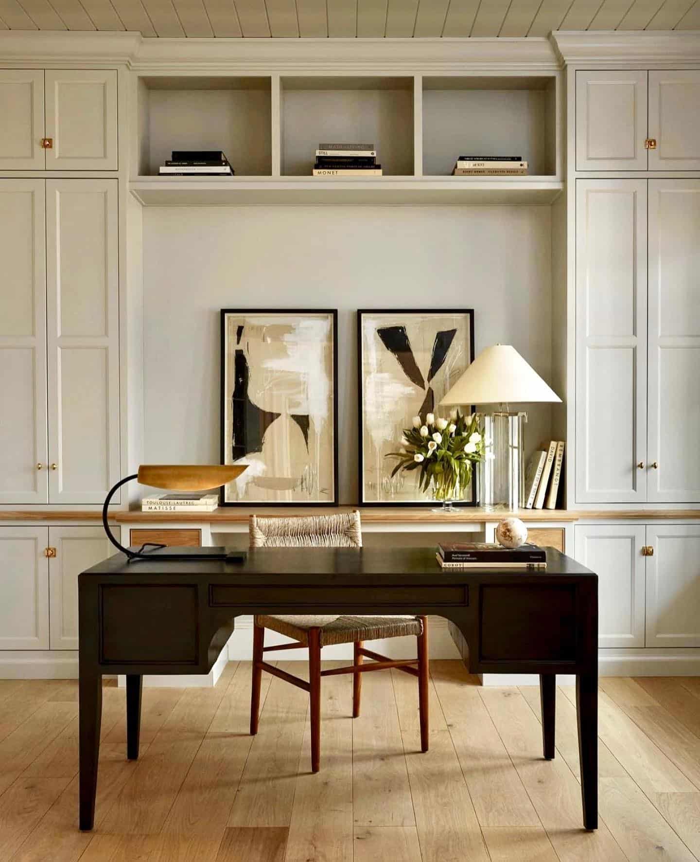 5. Light and Dark Contrast with Timeless Balance - office design ideas