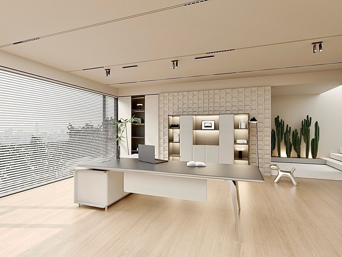 7. Minimalist Luxury in Soft Beige - office design ideas