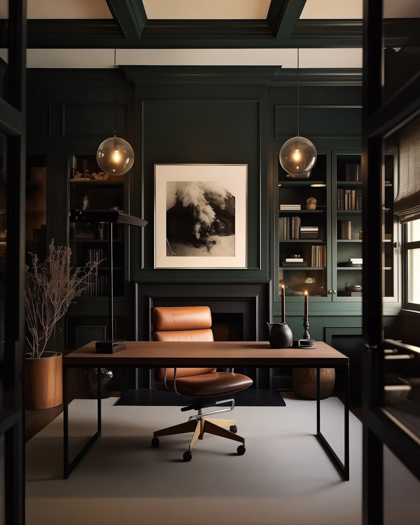 9. Refined Greens with Classic Depth - office design ideas