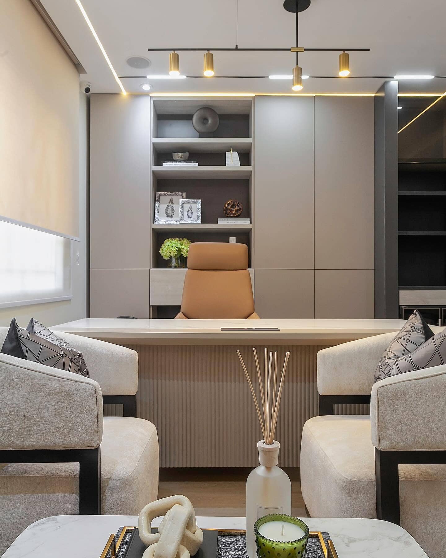 10. Balanced Neutrals with Textural Layers - office design ideas